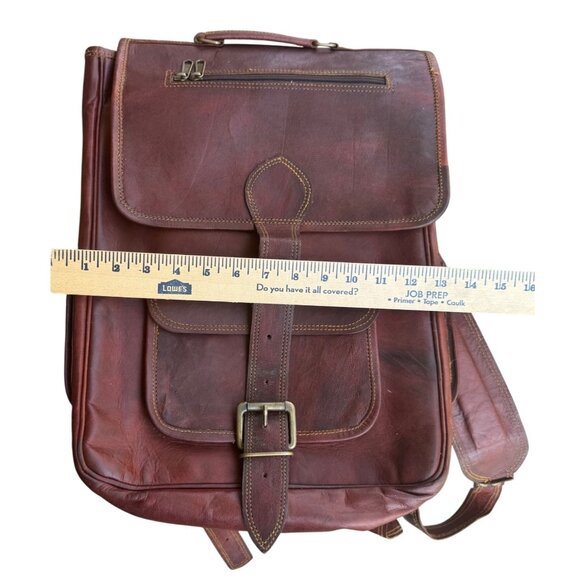 KENAR Leather Backpack Laptop Travel Book Bag Brown Vintage Style - Picture 6 of 9